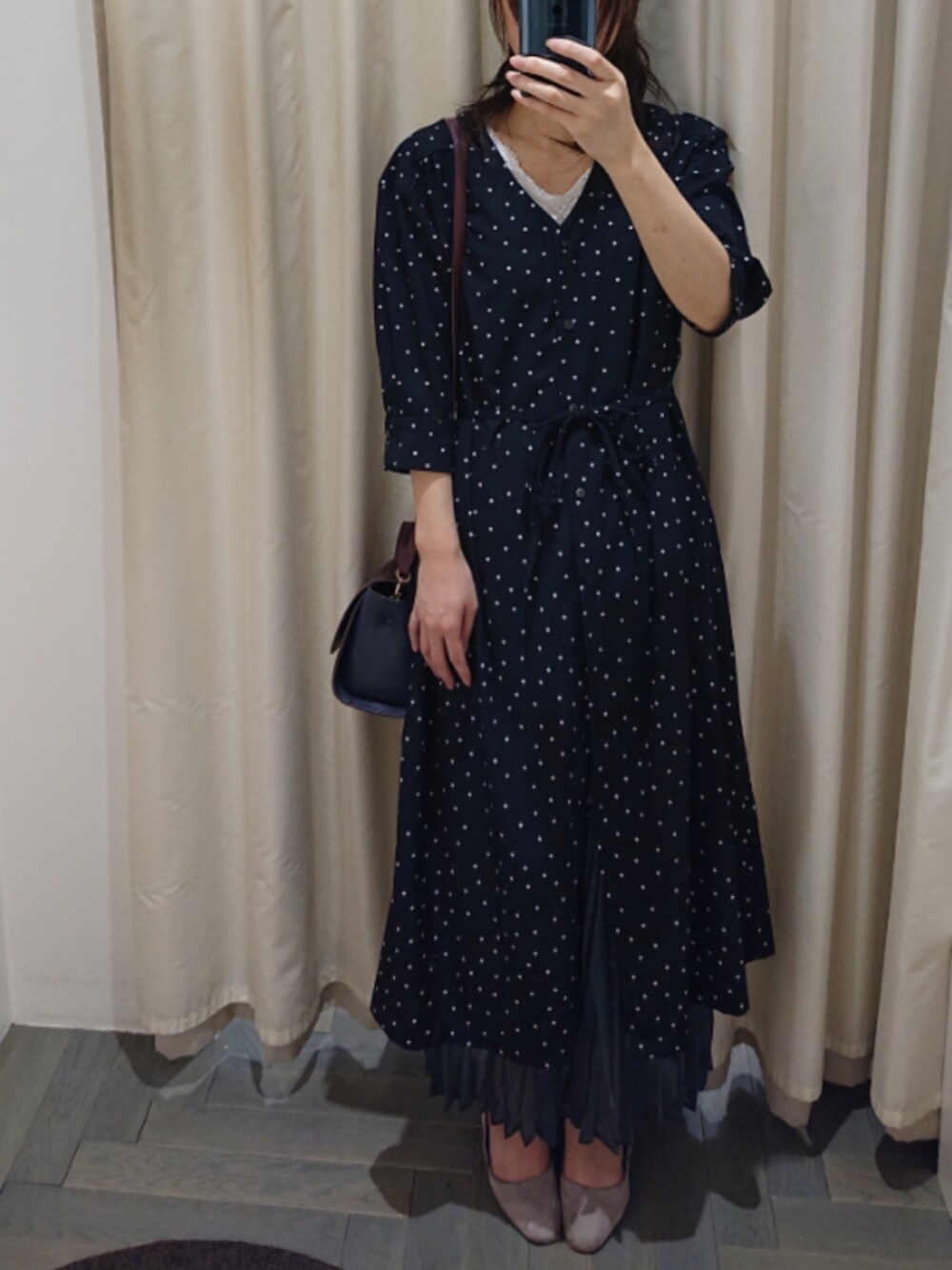 「green label relaxingのアイテム（ワンピース、ブルー系）」を使った、miku～未来～さん（レディース・160cm）の秋コーディネートの1枚目の写真