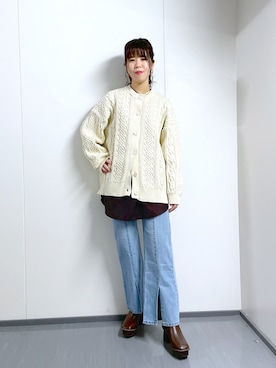 「ケーブルカーディガン」｜「アイテム（ブーツ）」を使った、さわさん（レディース・163cm）の冬コーディネート
