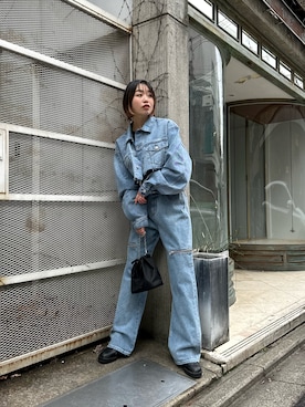 「ブルーコーデ」｜「アイテム（デニムジャケット）」を使った、HINAKOさん（レディース・155cm）の冬コーディネート