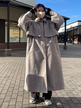 「CPCM（シーピーシーエム）のアイテム（ステンカラーコート）」を使った、Nanasaさん（レディース・155cm）の冬コーディネート