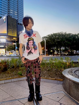 「アイテム（ストール/ショール）」を使った、ながしさん（メンズ・173cm）の夏コーディネート