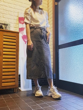 「アイテム（デニムスカート、グレー系）」を使った、HITOMI61さん（レディース・157cm）の夏コーディネート