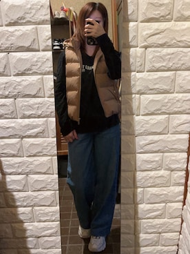 「古着好きな人と繋がりたい」｜「アイテム（ダウンベスト）」を使った、HITOMI61さん（レディース・157cm）の秋コーディネート