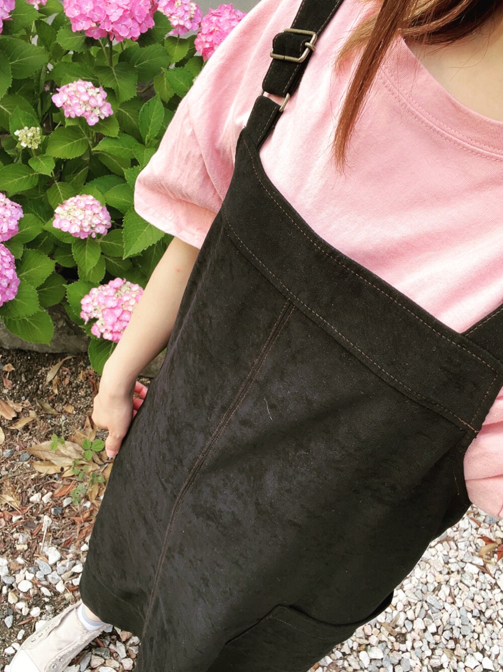 「今日のコーデ、今日の服、プチプラ、プチプラコーデ、プチプラファッション、古着、古着コーデ、古着ファッション、古着女子、古着好きな人と繋がりたい、フォローお願いします」｜「no brandのアイテム（ジャンパースカート、ブラック系）」を使った、HITOMI61さん（レディース・157cm）の夏コーディネートの1枚目の写真
