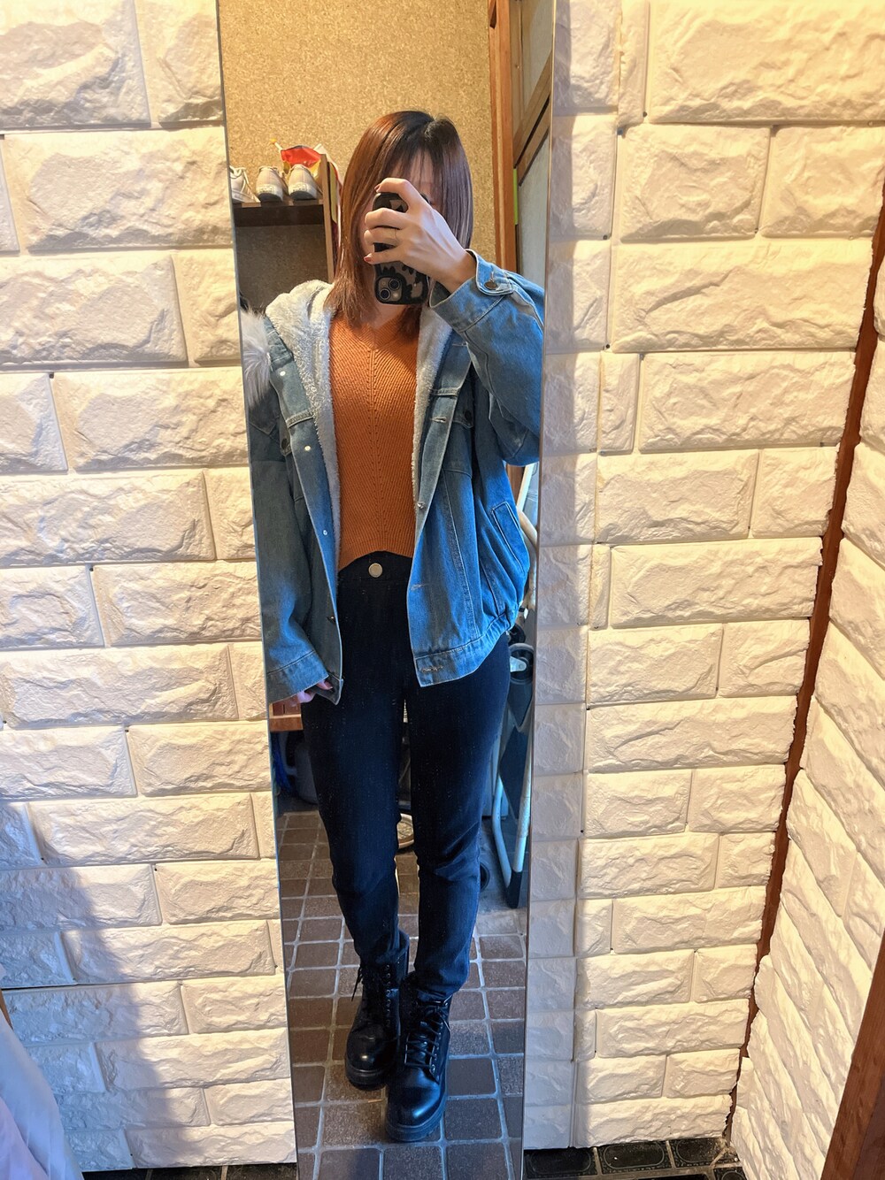 「今日のコーデ、冬コーデ、デニムジャケット、お洒落さんとつながりたい、古着、古着コーデ、古着好きな人と繋がりたい」｜「no brandのアイテム（デニムジャケット、ブルー系）」を使った、HITOMI61さん（レディース・157cm）の冬コーディネートの1枚目の写真