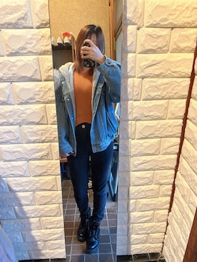 「古着好きな人と繋がりたい」｜「アイテム（デニムジャケット）」を使った、HITOMI61さん（レディース・157cm）の冬コーディネート