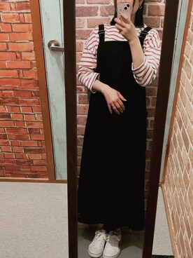 「古着女子」｜「アイテム（ジャンパースカート）」を使った、HITOMI61さん（レディース・157cm）の春コーディネート