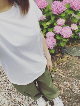 「ミッキー」｜「アイテム（カーゴパンツ）」を使った、HITOMI61さん（レディース・157cm）の夏コーディネート