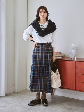 「nissen（ニッセン）の脇プリーツAラインロング丈スカート（スカート）」を使った、nissen Ladies Modelsさん（レディース・164cm）の夏コーディネート
