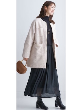 「レギュラー」｜「アイテム（ノーカラーコート）」を使った、nissen Ladies Modelsさん（レディース・168cm）の秋コーディネート