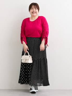 「アイテム（チュニック、ピンク系）」を使った、nissen Ladies Modelsさん（レディース・155cm）の秋コーディネート