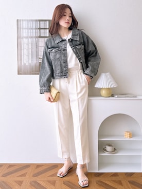 「レギュラー」｜「アイテム（デニムジャケット）」を使った、nissen Ladies Modelsさん（レディース・167cm）の春コーディネート