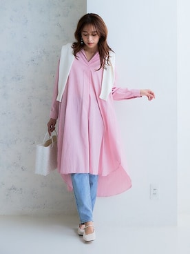 「アイテム（シャツワンピース）」を使った、nissen Ladies Modelsさん（レディース・165cm）の冬コーディネート