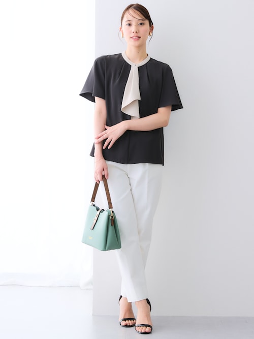 7days Life Styling ブラウス シャツ 半袖 美極とろみ素材配色フレア