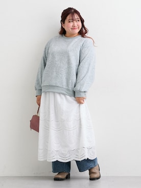 「SMILE LAND（スマイルランド）の＜大きいサイズ＞バレルレッグデニムパンツ（ゆったりヒップ）（デニムパンツ）」を使った、nissen Ladies Modelsさん（レディース・158cm）の秋コーディネート