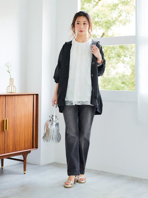 ハイウエストストレートブラスト加工デニムパンツ
