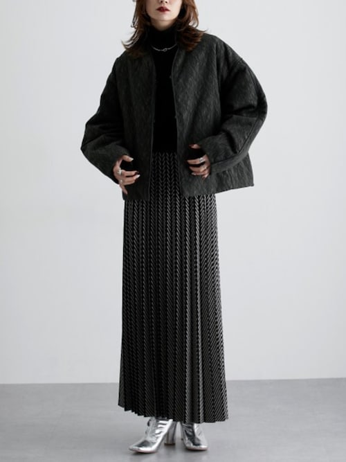 ヘリンボーン柄アコーディオンプリーツスカート ［Soiunique