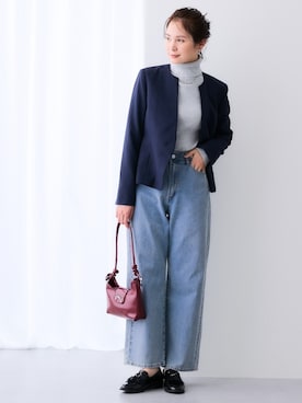 「nissen（ニッセン）の【レディーススーツ】ワンピースアンサンブルスーツ（半袖キーネックジャケット＋ロング丈ワンピース）（スーツセット、ブルー系）」を使った、nissen Ladies Modelsさん（レディース・167cm）の春コーディネート