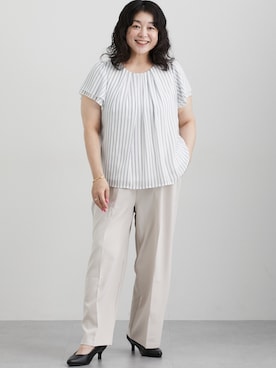 「大きいサイズレディースファッション」｜「アイテム（スラックス）」を使った、nissen Ladies Modelsさん（レディース・163cm）の夏コーディネート