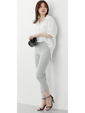 「nissen（ニッセン）のとろみ素材　胸ポケットオープンカラ―シャツ（シャツ/ブラウス）」を使った、nissen Ladies Modelsさん（レディース・167cm）の春コーディネート