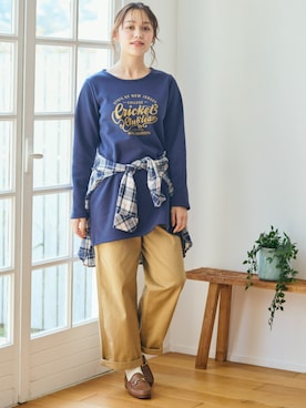 「アイテム（デニムパンツ、ベージュ系）」を使った、nissen Ladies Modelsさん（レディース・165cm）の秋コーディネート