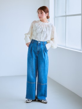「アイテム（バレエシューズ、ブルー系）」を使った、nissen Ladies Modelsさん（レディース・160cm）の夏コーディネート