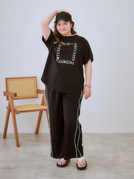 パンツ smile 大きいサイズ＞ サイドラインゆるシルエットカットソーパンツ