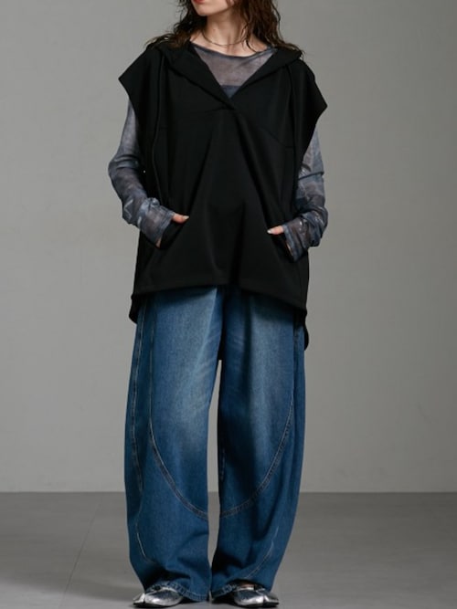 セール】ダンボールニットフード付きベストパーカー［Soiunique］（T