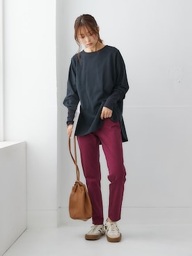 「アイテム（デニムパンツ、レッド系）」を使った、nissen Ladies Modelsさん（レディース・162cm）の夏コーディネート