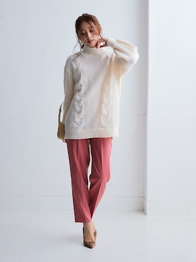 「nissen（ニッセン）の【褒められシルエット】テーパードパンツ（スラックス）」を使った、nissen Ladies Modelsさん（レディース・165cm）の秋コーディネート