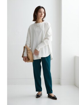 「nissen（ニッセン）の【褒められシルエット】テーパードパンツ（スラックス）」を使った、nissen Ladies Modelsさん（レディース・160cm）の夏コーディネート