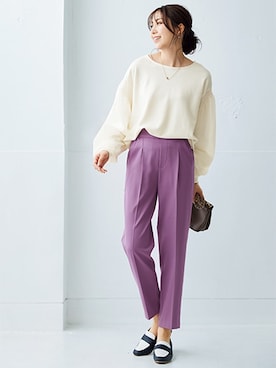 「nissen（ニッセン）の【褒められシルエット】テーパードパンツ（スラックス）」を使った、nissen Ladies Modelsさん（レディース・164cm）の夏コーディネート