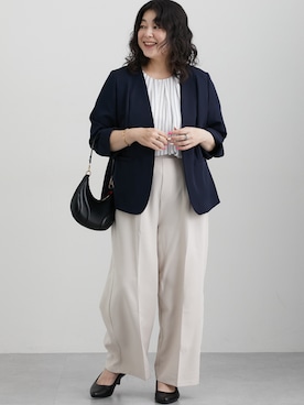 「大きいサイズレディースファッション」｜「アイテム（ジャケット/アウター）」を使った、nissen Ladies Modelsさん（レディース・163cm）の夏コーディネート
