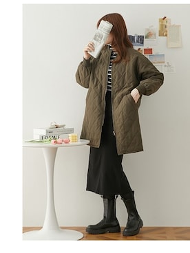 「レギュラー」｜「アイテム（ノーカラーコート）」を使った、nissen Ladies Modelsさん（レディース・167cm）の秋コーディネート