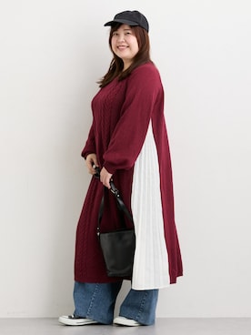 「SMILE LAND（スマイルランド）の＜大きいサイズ＞バレルレッグデニムパンツ（ゆったりヒップ）（デニムパンツ）」を使った、nissen Ladies Modelsさん（レディース・155cm）の秋コーディネート