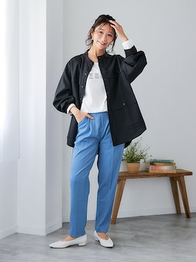 「nissen（ニッセン）の【褒められシルエット】テーパードパンツ（スラックス）」を使った、nissen Ladies Modelsさん（レディース・160cm）の夏コーディネート