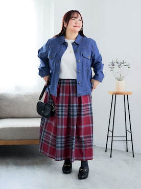 「大きいサイズレディースファッション」｜「アイテム（デニムジャケット）」を使った、nissen Ladies Modelsさん（レディース・158cm）の冬コーディネート
