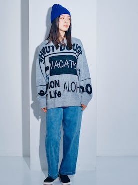 「SMILE LAND（スマイルランド）の＜大きいサイズ＞バレルレッグデニムパンツ（ゆったりヒップ）（デニムパンツ）」を使った、nissen Ladies Modelsさん（レディース・165cm）の秋コーディネート