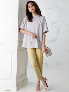 「nissen（ニッセン）の【褒められシルエット】テーパードパンツ（スラックス）」を使った、nissen Ladies Modelsさん（レディース・165cm）の春コーディネート