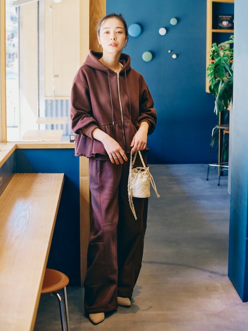 裏起毛スウェットペプラムジップアップパーカー（パーカー）｜nissen