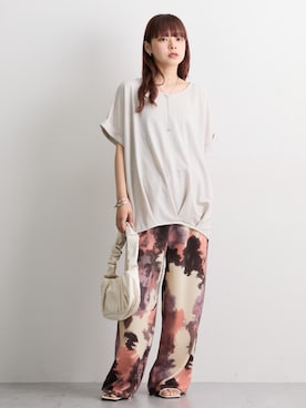 ニアファッション レディース トップス 5分袖ｔシャツ プルオーバー 接触冷感素材 涼しい 伸縮抜群 ミセス 服 70代 80代 高齢者 婦人服 母の日 母親 夏 春 花柄 ひんやり接触冷感】裾タックデザインオーバーTシャツ 通販