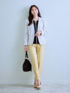 「nissen（ニッセン）の【褒められシルエット】テーパードパンツ（スラックス）」を使った、nissen Ladies Modelsさん（レディース・164cm）の冬コーディネート