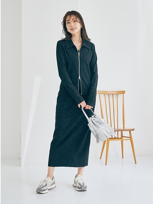 ニッセン（nissen） tシャツ ラメリブカットソー襟付きWジップトップス