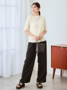Tシャツ カットソー レディース 裏シャギー上下 セットアップ キーネック プルオーバー ＋Iライン スカート S/M ニッセン nissen 裏シャギー上下セットアップ（キーネックプルオーバー＋Iライン