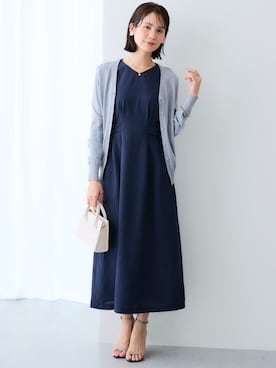 「nissen（ニッセン）の抜け感Ｖネックカーディガン（ニット/セーター、グレー系）」を使った、nissen Ladies Modelsさん（レディース・167cm）の春コーディネート