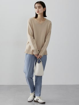 「nissen（ニッセン）の【褒められシルエット】テーパードパンツ（スラックス）」を使った、nissen Ladies Modelsさん（レディース・169cm）の冬コーディネート