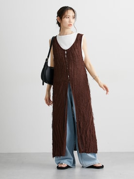 「nissen（ニッセン）のデニムタックバギーパンツ（デニムパンツ）」を使った、nissen Ladies Modelsさん（レディース・160cm）の夏コーディネート