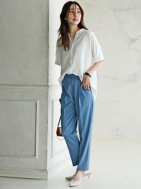 「nissen（ニッセン）の【褒められシルエット】テーパードパンツ（スラックス）」を使った、nissen Ladies Modelsさん（レディース・165cm）の春コーディネート