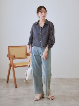 シアークロップドドロストシャツ セール】クロップドドロストシアーシャツ（シャツ/ブラウス