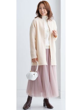 「レギュラー」｜「アイテム（ノーカラーコート）」を使った、nissen Ladies Modelsさん（レディース・167cm）の秋コーディネート